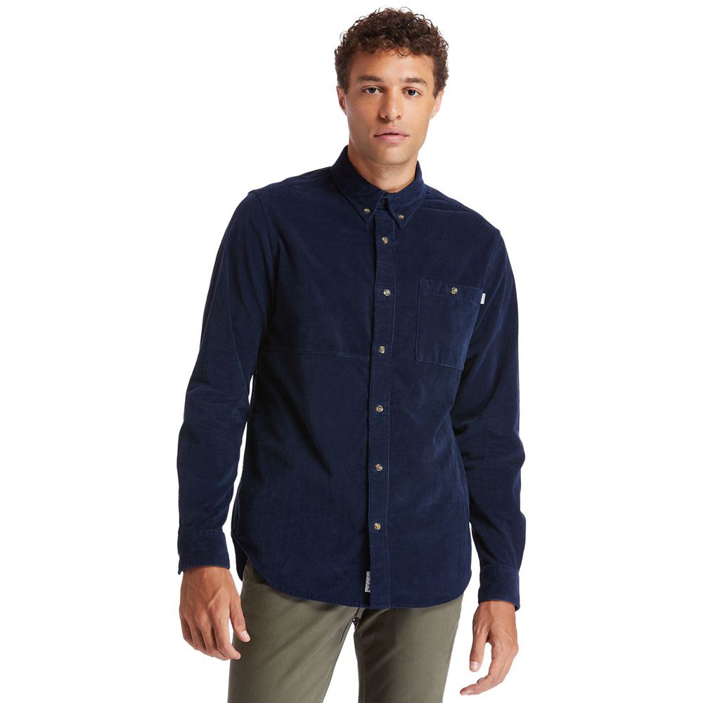 Camisa Timberland Hombre Mascoma River Long-Sleeve Corduroy Azul Marino - Chile UYP-296514